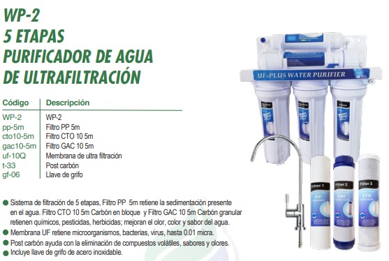 Purificador de Agua WP-2: Ultrafiltraciòn Avanzada de 5 Etapas