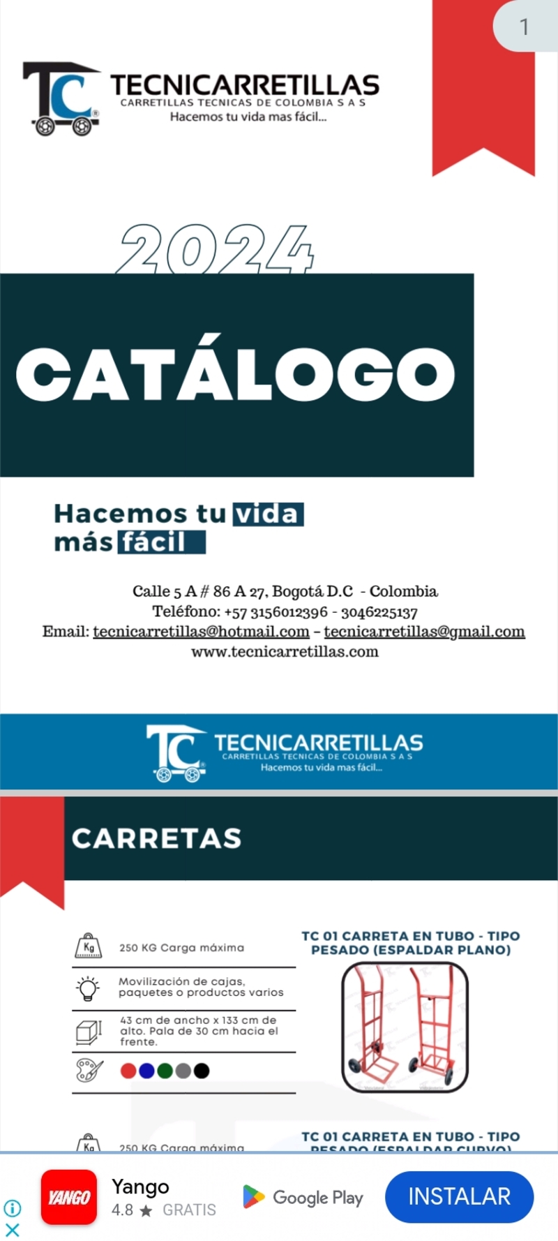 Catálogo Carretillas Técnicas de Colombia SAS 